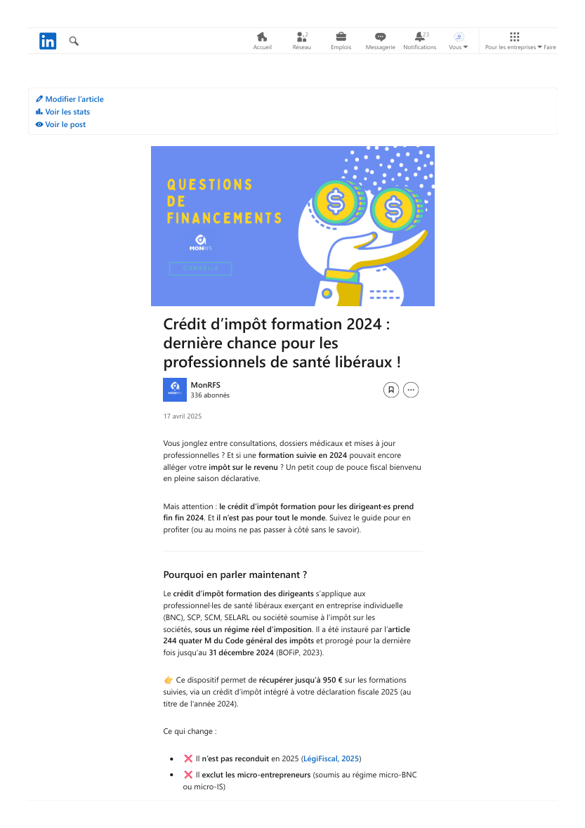 Crédit d'impôt formation 2024 : dernière chance pour les professionnels de santé libéraux